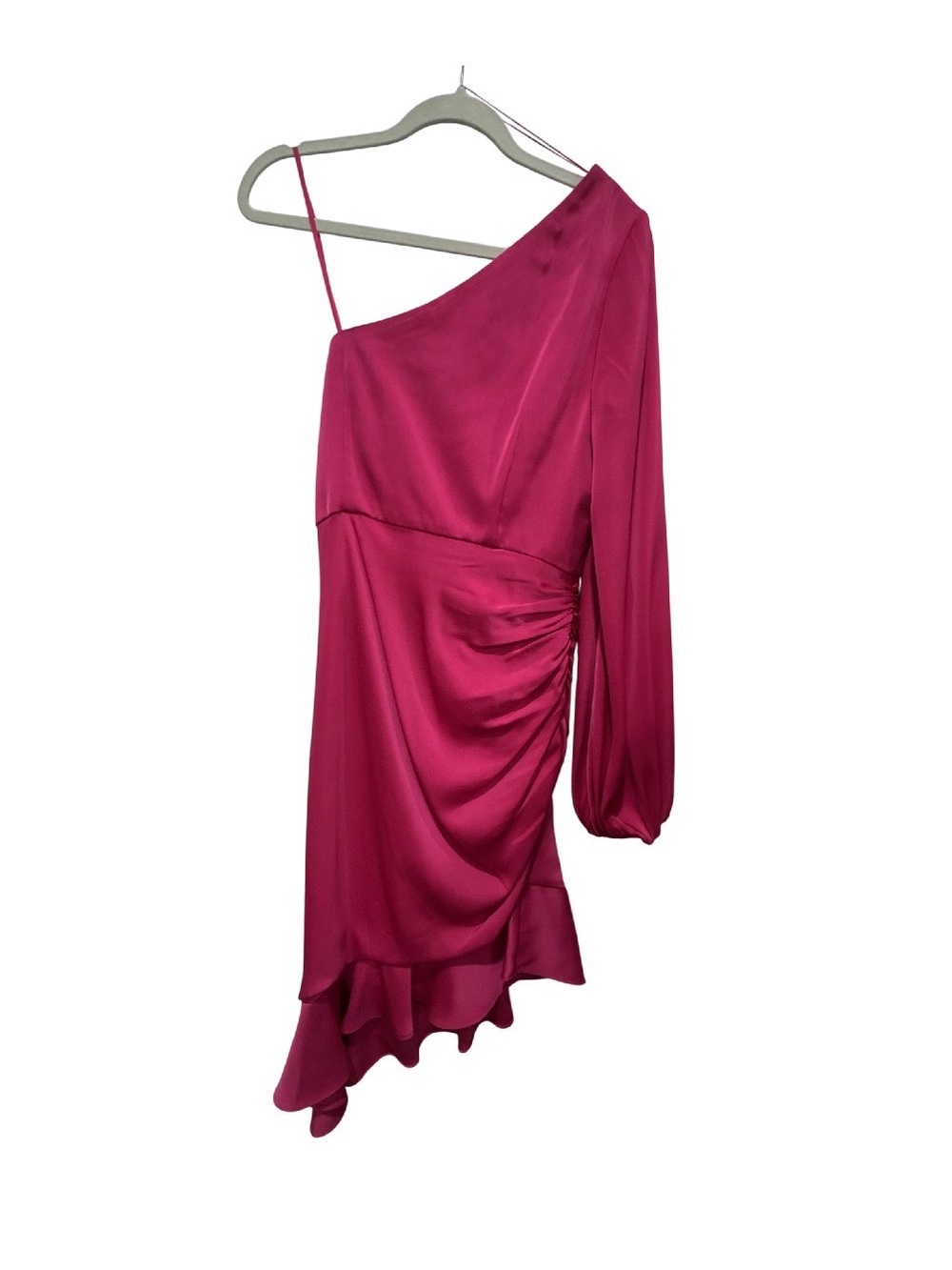 Saks Fifth Avenue One-Shoulder Fuchsia Asymmetric Ruffle Dress